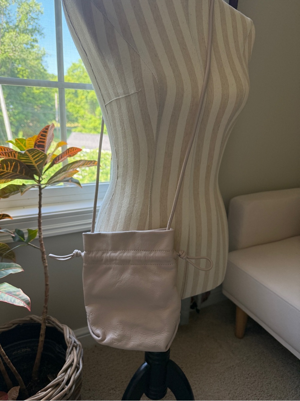 J. Crew Cream Leather Drawstring Crossbody